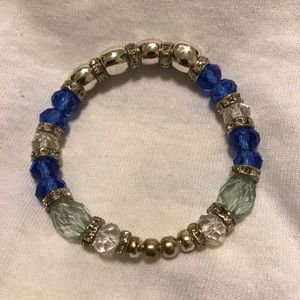Silver Blue Aqua Beaded Bracelet